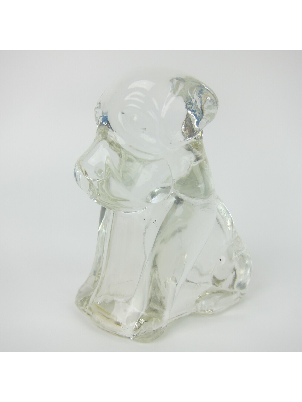 Vintage Clear Glass Mopey Bull Dog Figurine Candy Container Federal Glass 1940s
